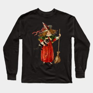 Halloween Witch and Cat Long Sleeve T-Shirt